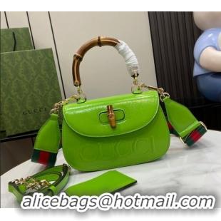 Market Sells Gucci Bamboo 1947 Patent Leather Small bag with Embossed GUCCI Logo 675797 Green 2024
