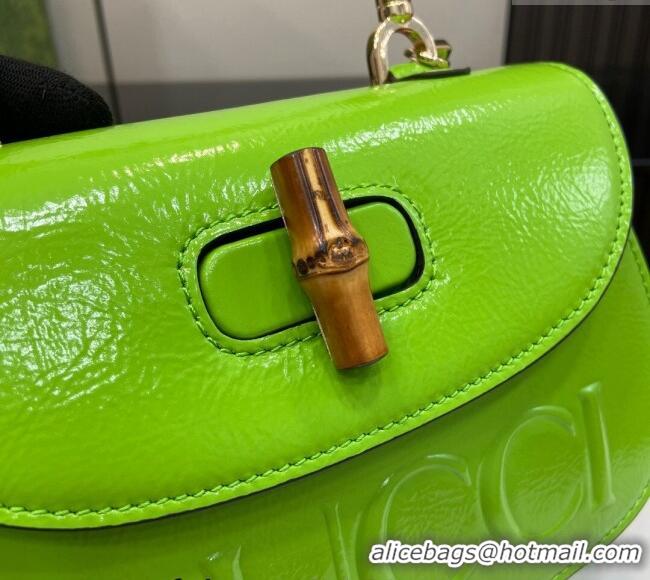 Market Sells Gucci Bamboo 1947 Patent Leather Small bag with Embossed GUCCI Logo 675797 Green 2024