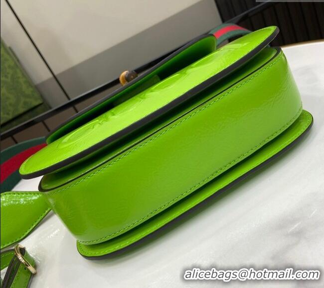 Market Sells Gucci Bamboo 1947 Patent Leather Small bag with Embossed GUCCI Logo 675797 Green 2024