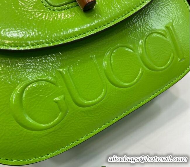 Market Sells Gucci Bamboo 1947 Patent Leather Small bag with Embossed GUCCI Logo 675797 Green 2024