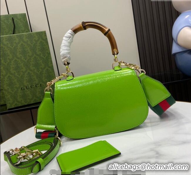 Market Sells Gucci Bamboo 1947 Patent Leather Small bag with Embossed GUCCI Logo 675797 Green 2024