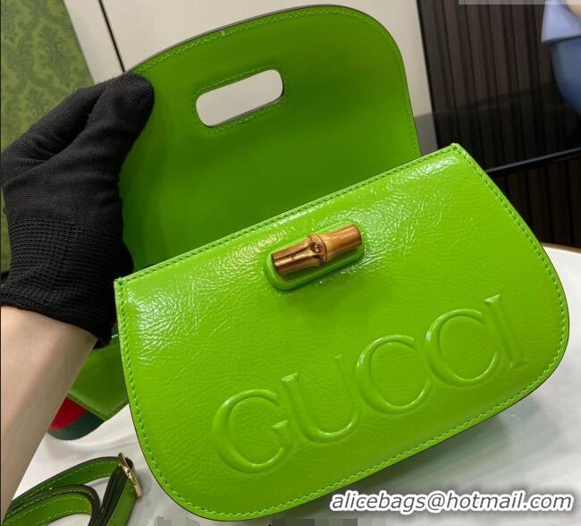 Market Sells Gucci Bamboo 1947 Patent Leather Small bag with Embossed GUCCI Logo 675797 Green 2024