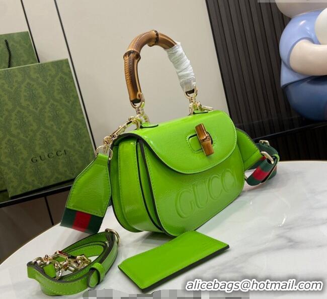 Market Sells Gucci Bamboo 1947 Patent Leather Small bag with Embossed GUCCI Logo 675797 Green 2024