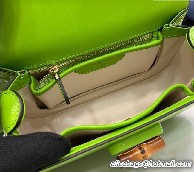 Market Sells Gucci Bamboo 1947 Patent Leather Small bag with Embossed GUCCI Logo 675797 Green 2024
