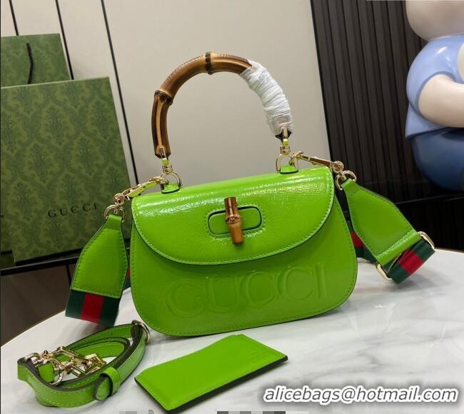 Market Sells Gucci Bamboo 1947 Patent Leather Small bag with Embossed GUCCI Logo 675797 Green 2024
