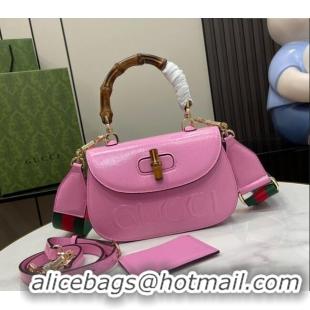 Best Price Gucci Bamboo 1947 Patent Leather Small bag with Embossed GUCCI Logo 675797 Pink 2024