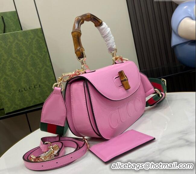 Best Price Gucci Bamboo 1947 Patent Leather Small bag with Embossed GUCCI Logo 675797 Pink 2024