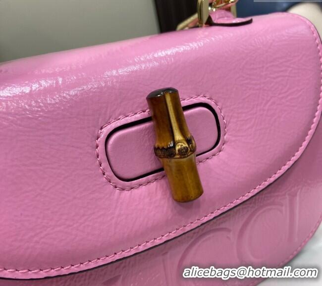 Best Price Gucci Bamboo 1947 Patent Leather Small bag with Embossed GUCCI Logo 675797 Pink 2024
