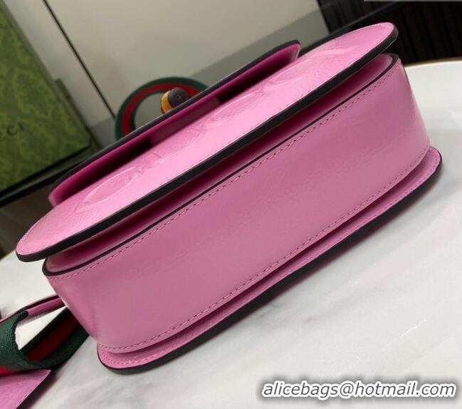 Best Price Gucci Bamboo 1947 Patent Leather Small bag with Embossed GUCCI Logo 675797 Pink 2024