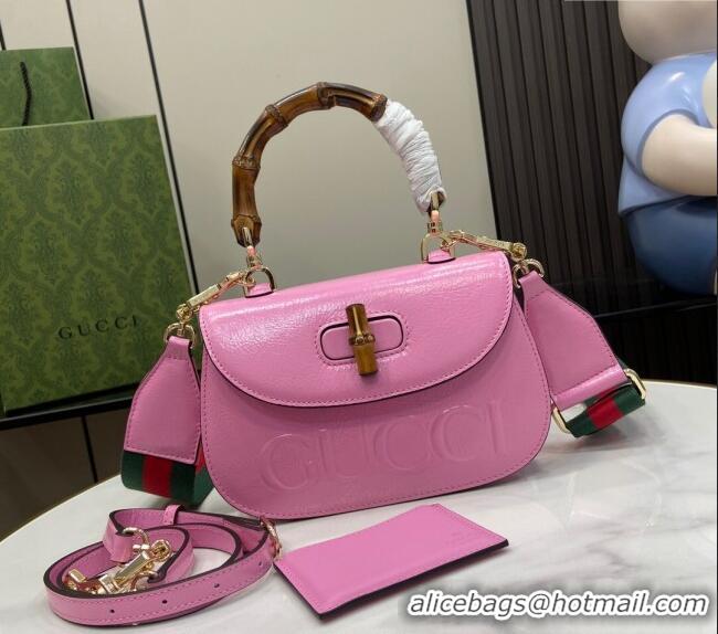 Best Price Gucci Bamboo 1947 Patent Leather Small bag with Embossed GUCCI Logo 675797 Pink 2024