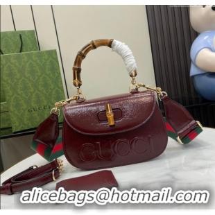 Well Crafted Gucci Bamboo 1947 Patent Leather Small bag with Embossed GUCCI Logo 675797 Burgundy 2024