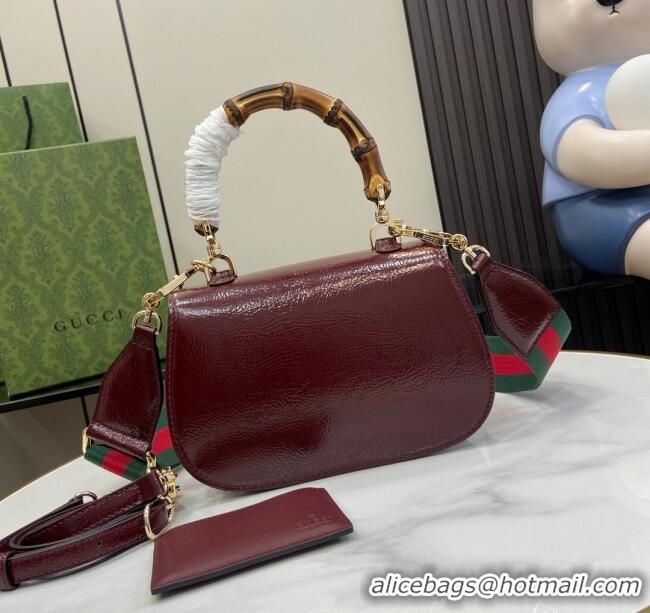 Well Crafted Gucci Bamboo 1947 Patent Leather Small bag with Embossed GUCCI Logo 675797 Burgundy 2024