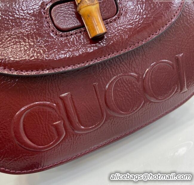 Well Crafted Gucci Bamboo 1947 Patent Leather Small bag with Embossed GUCCI Logo 675797 Burgundy 2024