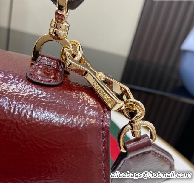 Well Crafted Gucci Bamboo 1947 Patent Leather Small bag with Embossed GUCCI Logo 675797 Burgundy 2024