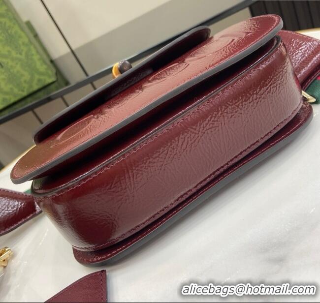 Well Crafted Gucci Bamboo 1947 Patent Leather Small bag with Embossed GUCCI Logo 675797 Burgundy 2024