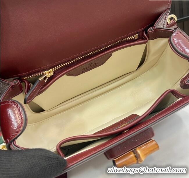 Well Crafted Gucci Bamboo 1947 Patent Leather Small bag with Embossed GUCCI Logo 675797 Burgundy 2024
