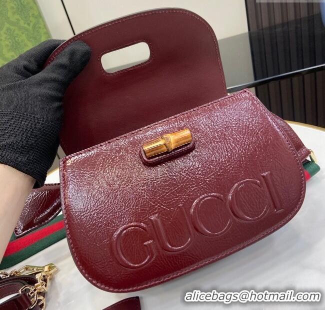 Well Crafted Gucci Bamboo 1947 Patent Leather Small bag with Embossed GUCCI Logo 675797 Burgundy 2024