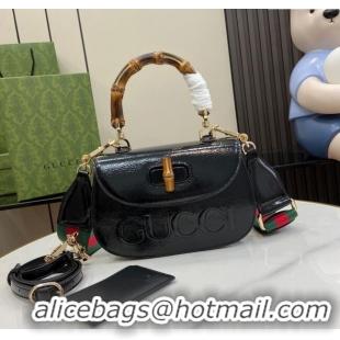 Spot Bulk Gucci Bamboo 1947 Patent Leather Small bag with Embossed GUCCI Logo 675797 Black 2024