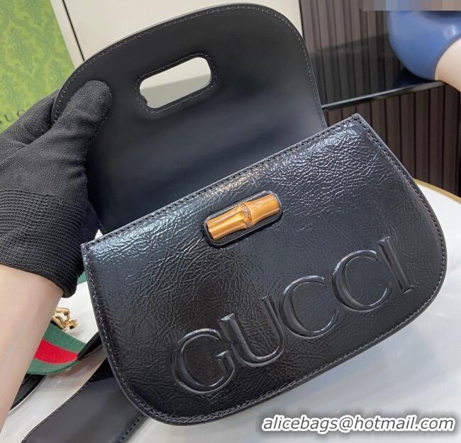 Spot Bulk Gucci Bamboo 1947 Patent Leather Small bag with Embossed GUCCI Logo 675797 Black 2024