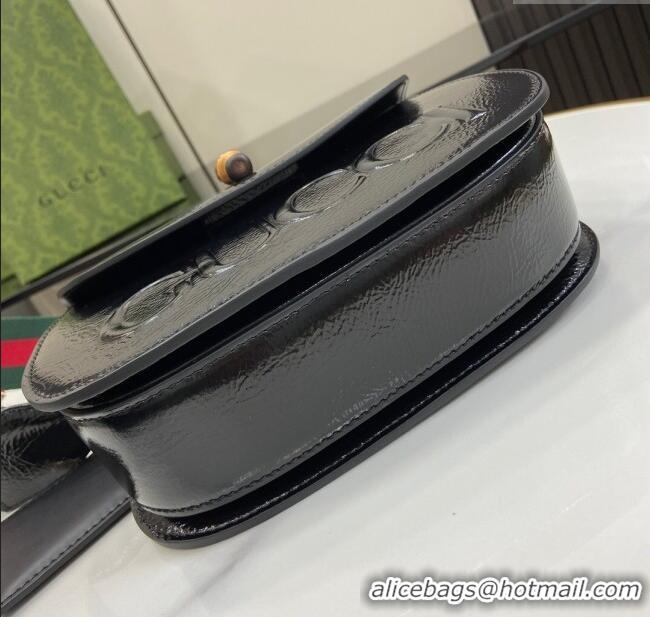 Spot Bulk Gucci Bamboo 1947 Patent Leather Small bag with Embossed GUCCI Logo 675797 Black 2024