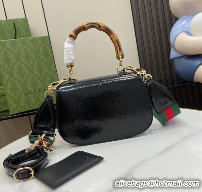 Spot Bulk Gucci Bamboo 1947 Patent Leather Small bag with Embossed GUCCI Logo 675797 Black 2024