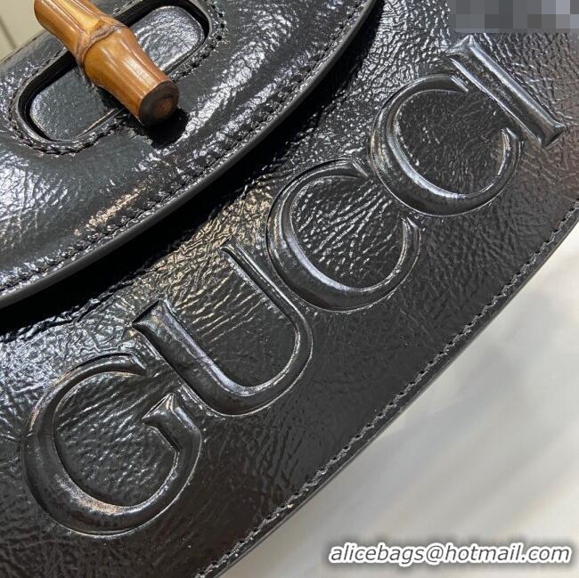 Spot Bulk Gucci Bamboo 1947 Patent Leather Small bag with Embossed GUCCI Logo 675797 Black 2024