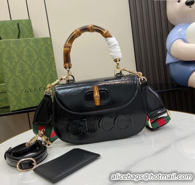 Spot Bulk Gucci Bamboo 1947 Patent Leather Small bag with Embossed GUCCI Logo 675797 Black 2024