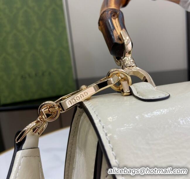 New Cheap Gucci Bamboo 1947 Patent Leather Small bag with Embossed GUCCI Logo 675797 White 2024