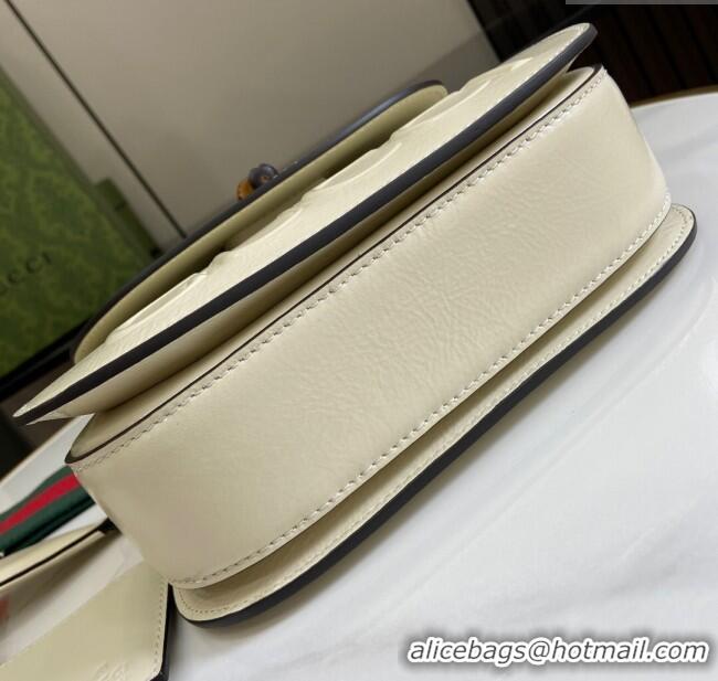 New Cheap Gucci Bamboo 1947 Patent Leather Small bag with Embossed GUCCI Logo 675797 White 2024