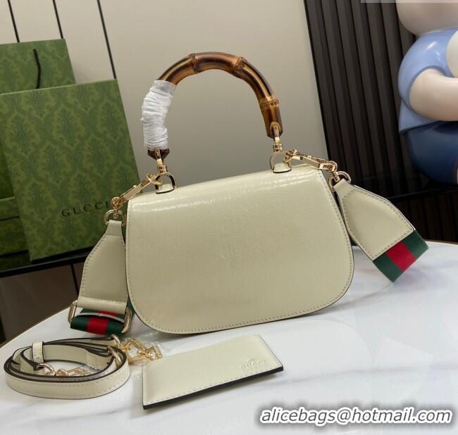 New Cheap Gucci Bamboo 1947 Patent Leather Small bag with Embossed GUCCI Logo 675797 White 2024