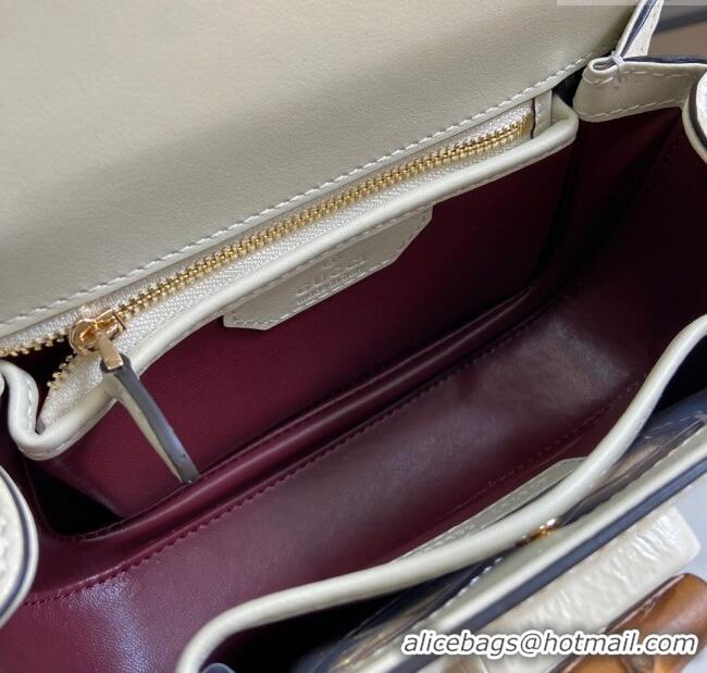 New Cheap Gucci Bamboo 1947 Patent Leather Small bag with Embossed GUCCI Logo 675797 White 2024