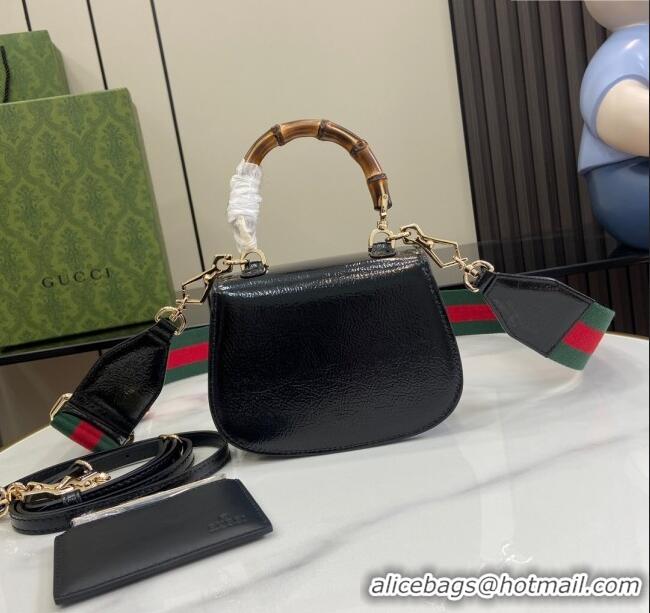 Market Sells Gucci Bamboo 1947 Patent Leather Mini bag with Embossed GUCCI Logo 786482 Black 2024