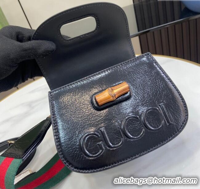 Market Sells Gucci Bamboo 1947 Patent Leather Mini bag with Embossed GUCCI Logo 786482 Black 2024