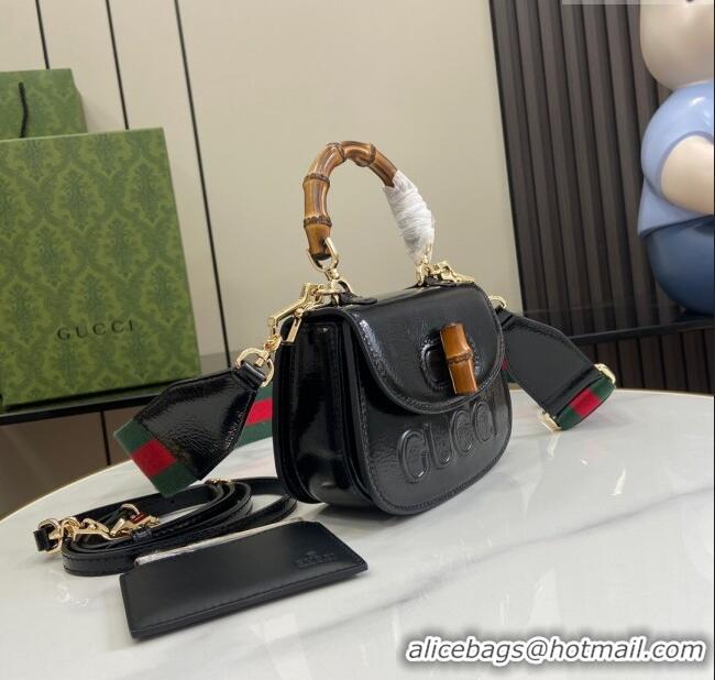 Market Sells Gucci Bamboo 1947 Patent Leather Mini bag with Embossed GUCCI Logo 786482 Black 2024