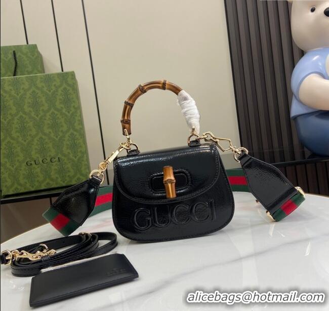 Market Sells Gucci Bamboo 1947 Patent Leather Mini bag with Embossed GUCCI Logo 786482 Black 2024