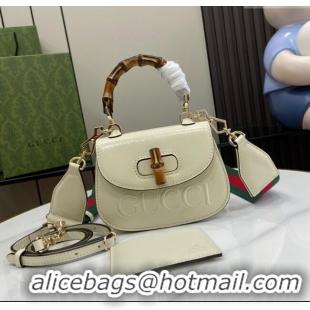 New Stylish Gucci Bamboo 1947 Patent Leather Mini bag with Embossed GUCCI Logo 786482 White 2024