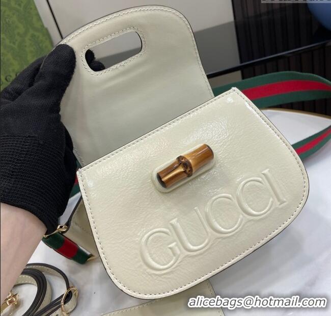 New Stylish Gucci Bamboo 1947 Patent Leather Mini bag with Embossed GUCCI Logo 786482 White 2024