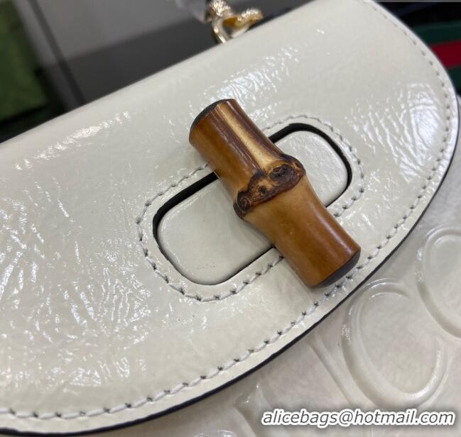 New Stylish Gucci Bamboo 1947 Patent Leather Mini bag with Embossed GUCCI Logo 786482 White 2024