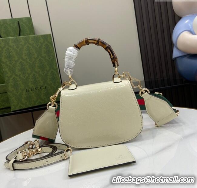 New Stylish Gucci Bamboo 1947 Patent Leather Mini bag with Embossed GUCCI Logo 786482 White 2024