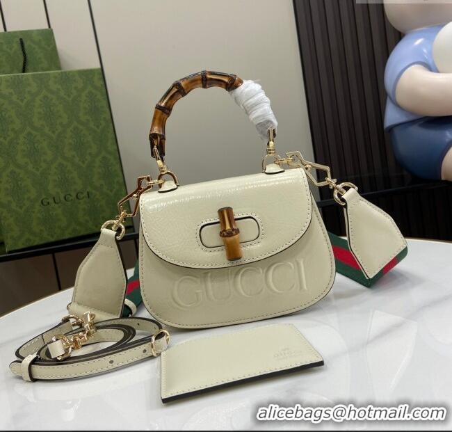 New Stylish Gucci Bamboo 1947 Patent Leather Mini bag with Embossed GUCCI Logo 786482 White 2024