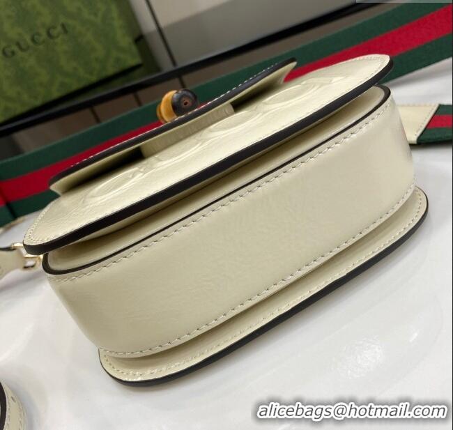 New Stylish Gucci Bamboo 1947 Patent Leather Mini bag with Embossed GUCCI Logo 786482 White 2024
