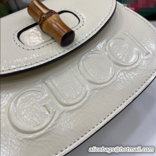 New Stylish Gucci Bamboo 1947 Patent Leather Mini bag with Embossed GUCCI Logo 786482 White 2024
