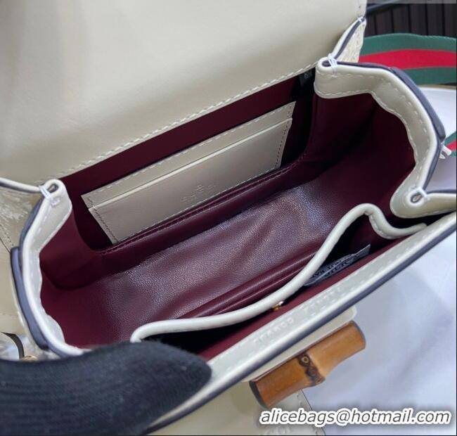 New Stylish Gucci Bamboo 1947 Patent Leather Mini bag with Embossed GUCCI Logo 786482 White 2024