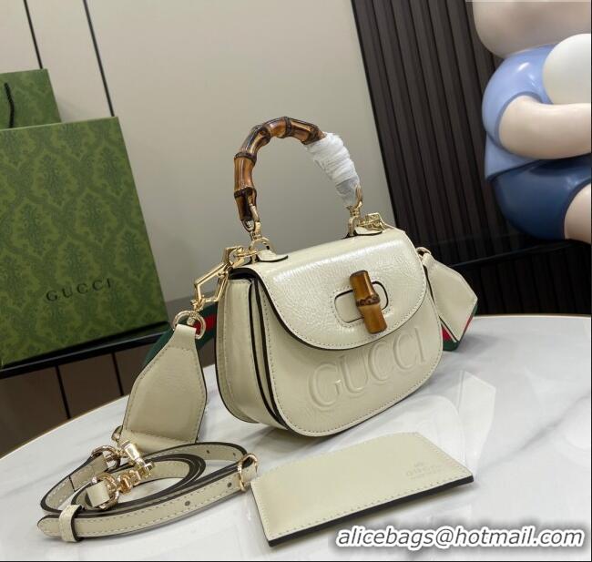 New Stylish Gucci Bamboo 1947 Patent Leather Mini bag with Embossed GUCCI Logo 786482 White 2024
