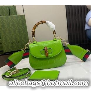 Top Quality Gucci Bamboo 1947 Patent Leather Mini bag with Embossed GUCCI Logo 786482 Green 2024