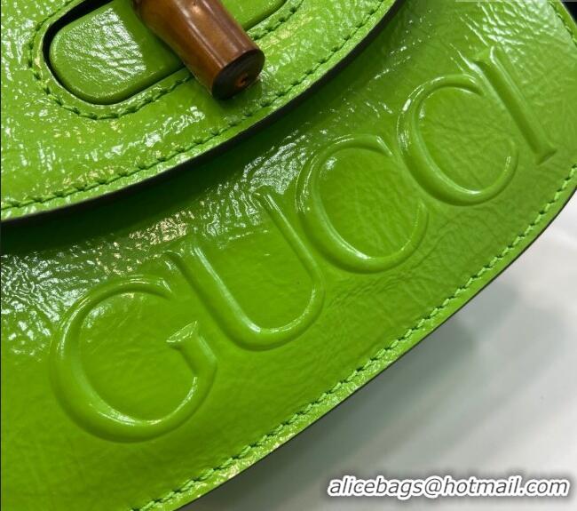 Top Quality Gucci Bamboo 1947 Patent Leather Mini bag with Embossed GUCCI Logo 786482 Green 2024