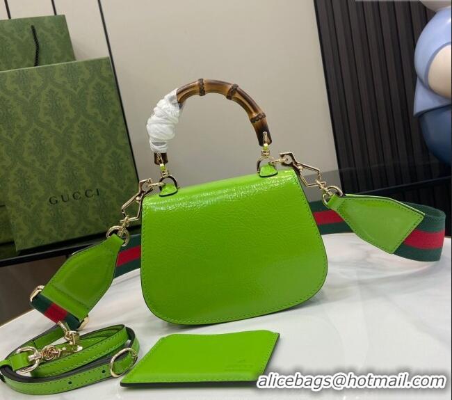 Top Quality Gucci Bamboo 1947 Patent Leather Mini bag with Embossed GUCCI Logo 786482 Green 2024