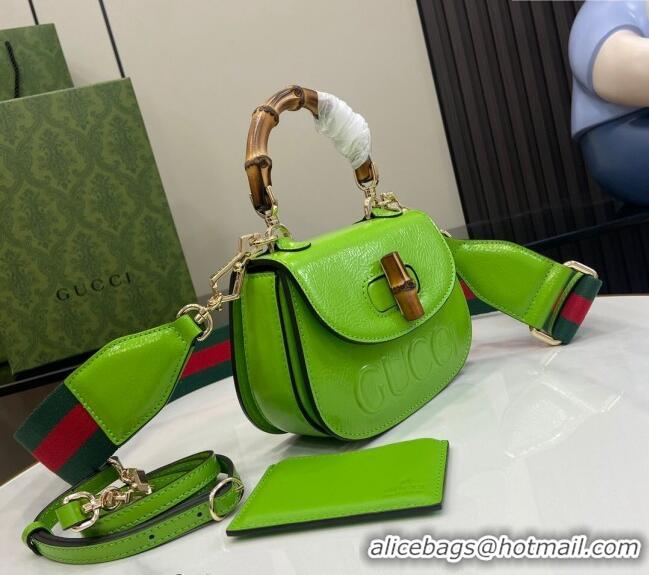 Top Quality Gucci Bamboo 1947 Patent Leather Mini bag with Embossed GUCCI Logo 786482 Green 2024