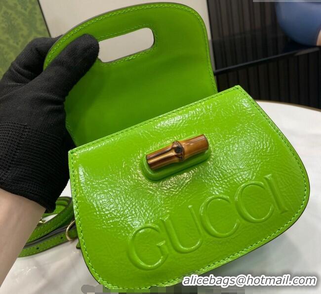 Top Quality Gucci Bamboo 1947 Patent Leather Mini bag with Embossed GUCCI Logo 786482 Green 2024