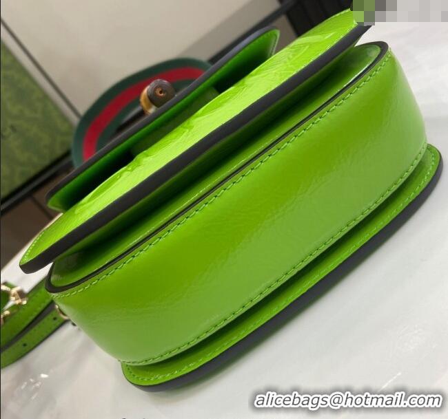 Top Quality Gucci Bamboo 1947 Patent Leather Mini bag with Embossed GUCCI Logo 786482 Green 2024